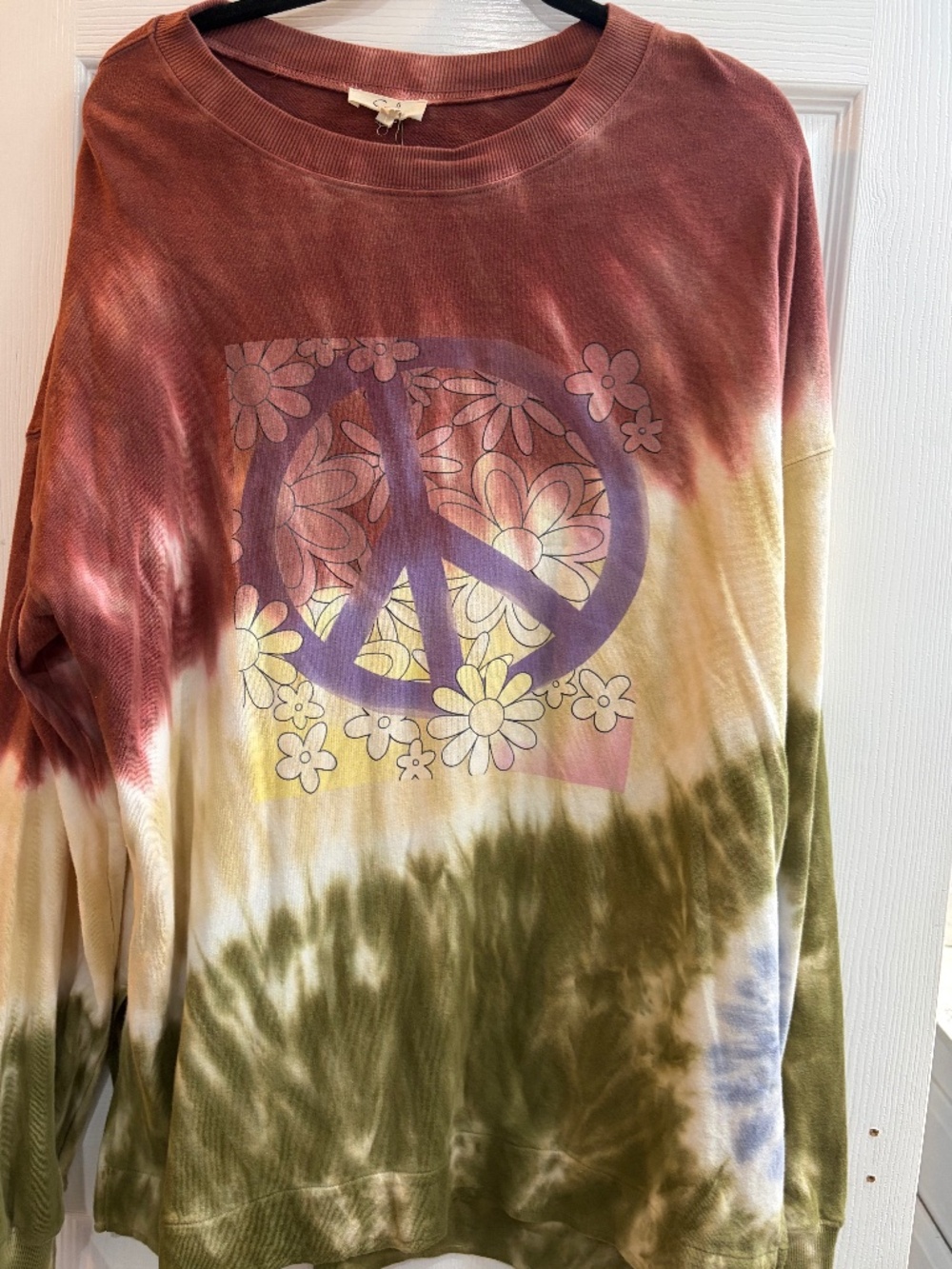Easel Tunic Sweatshirt Tie Dye Floral Peace Graphic Pullover Oversized Small
